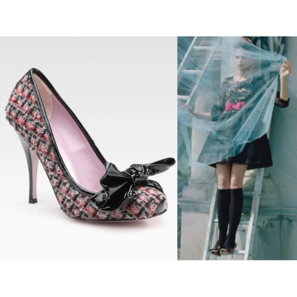 RED Valentino patent bow & tweed heels